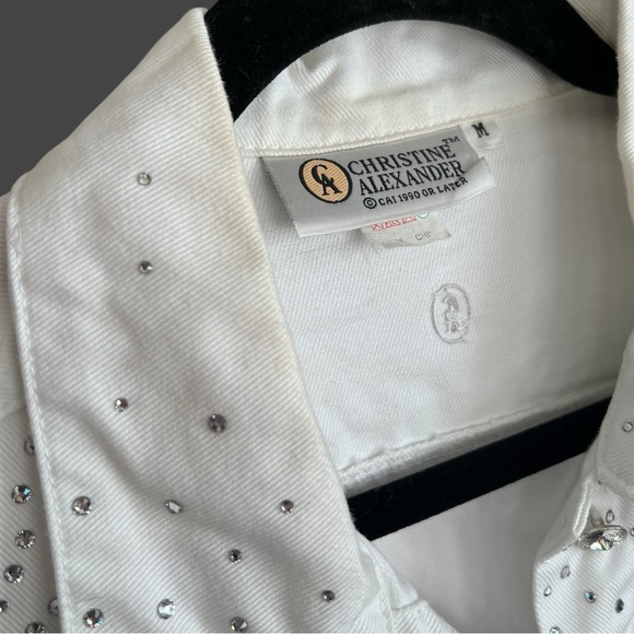 Vintage Christine Alexander White Rhinestone Studded Jean Jacket - Picture 4 of 10